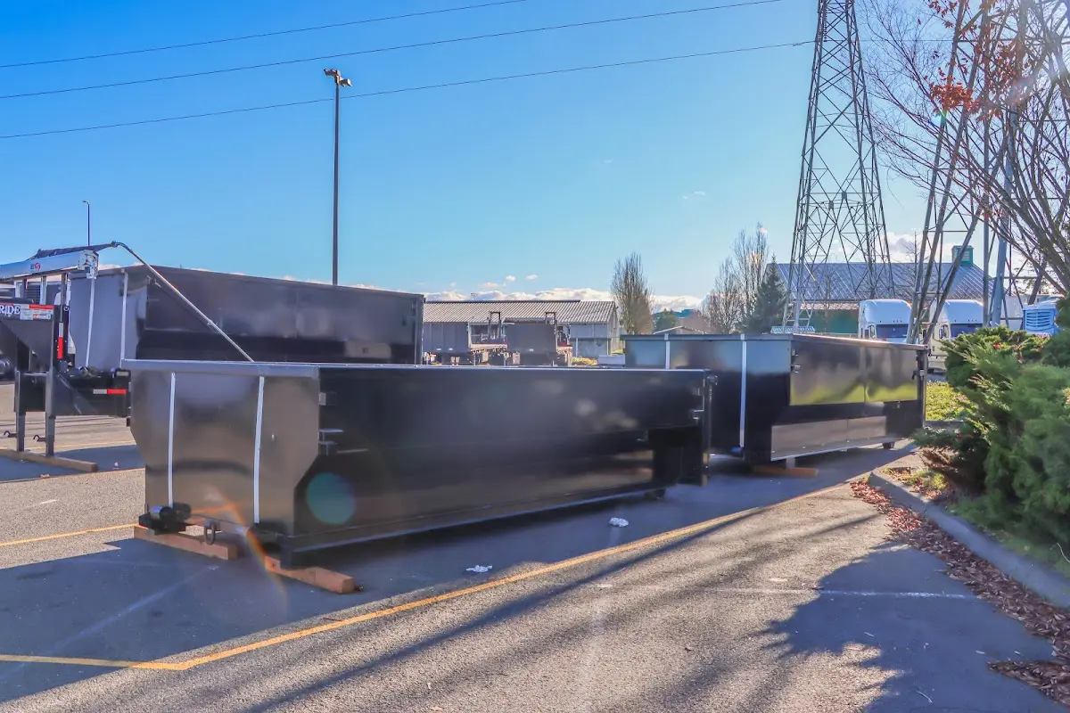 Roll-off dumpster ready for waste disposal at job site for 3 Yard Dumpster Rental in Hickory Creek